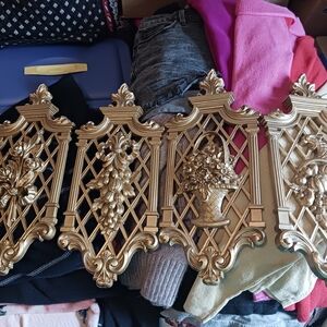 4 Pc Set Vintage 1971 HOMCO Dart Ind. Wall Plaques Gold Hollywood Regency 13.75"